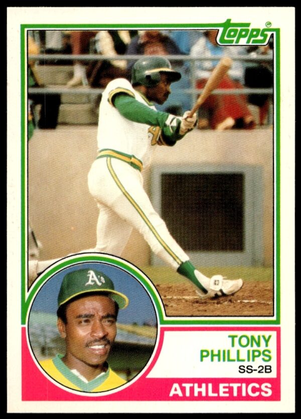 1983 Topps Traded Tony Phillips Baseball Card #87T, Front View, Oakland Athletics Action Shot