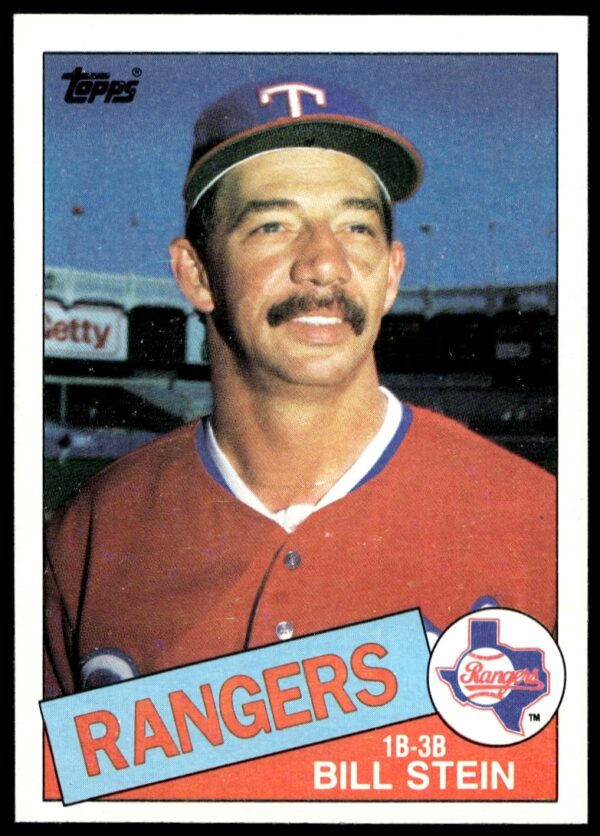 1985 Topps Bill Stein baseball card #171, featuring Texas Rangers batting pose.