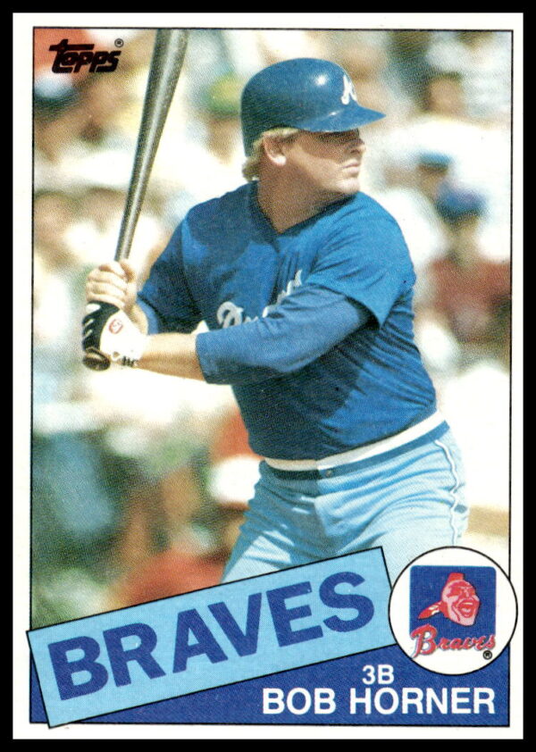 Bob Horner 1985 Topps baseball card #410, Atlanta Braves MLB player, front view.