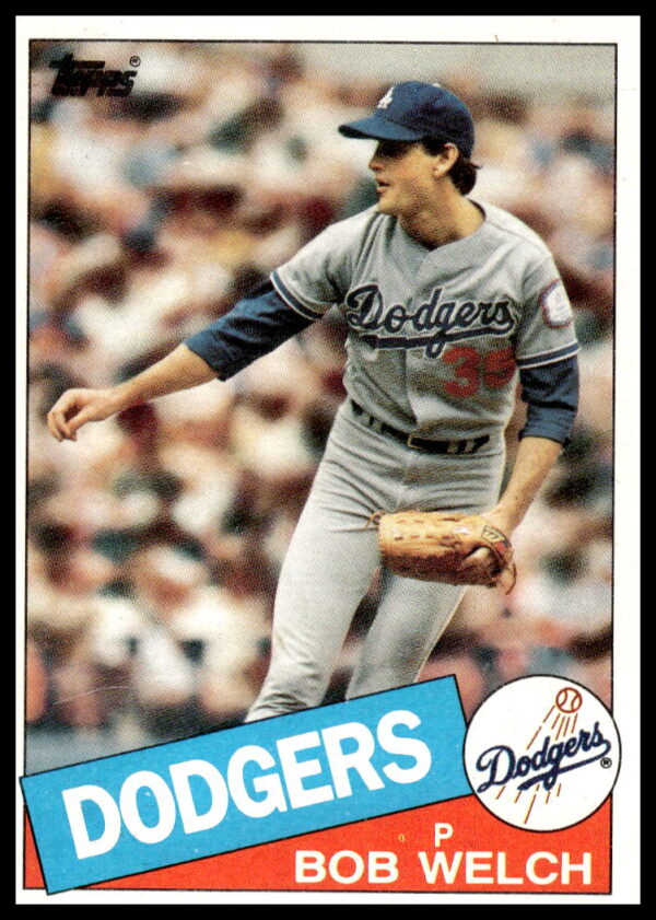 Bob Welch 1985 Topps Baseball Card #291 - Los Angeles Dodgers Pitcher in Action.