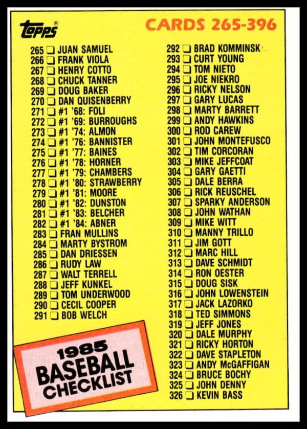 1985 Topps Baseball Checklist Card #659, front view, lists cards numbered 529-660.