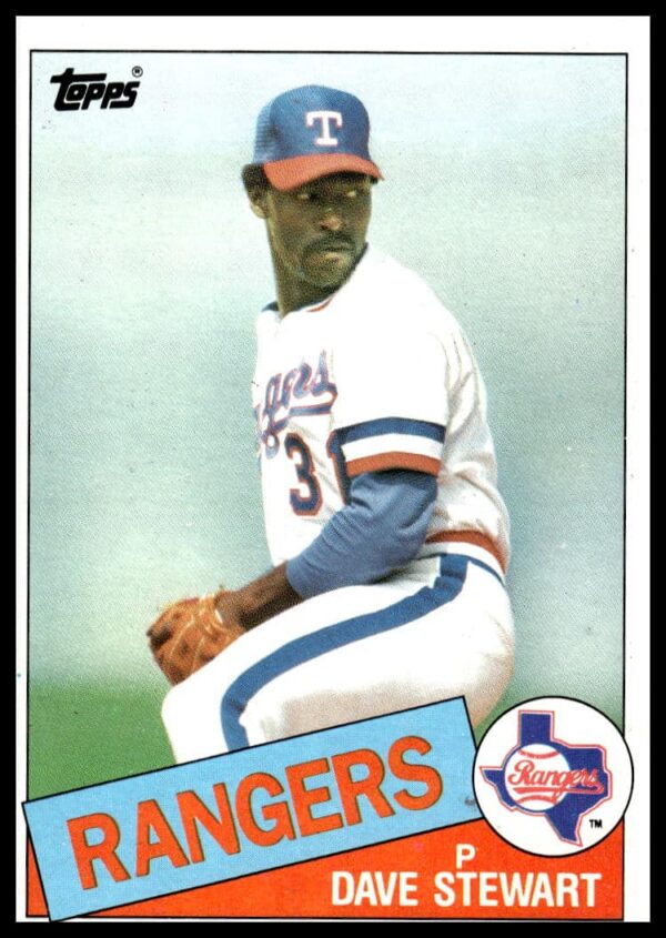 Front view of 1985 Dave Stewart Topps Dodgers baseball card #723.