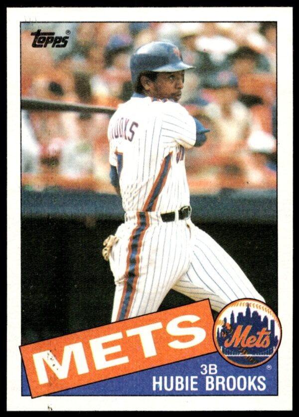 Front view of rare 1985 Topps Hubie Brooks baseball card, number 222.