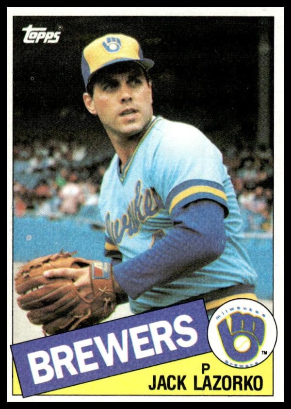 1985 Topps Jack Lazorko card #317 featuring pitcher in team uniform.