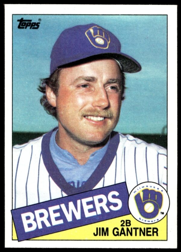 Vintage 1985 Topps Jim Gantner baseball card, Milwaukee Brewers, #781, front view.