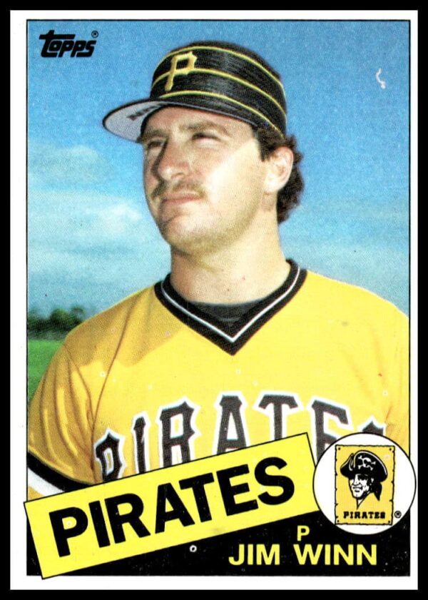 Jim Winn pitching, 1985 Topps Baseball Card #69, Pittsburgh Pirates uniform.