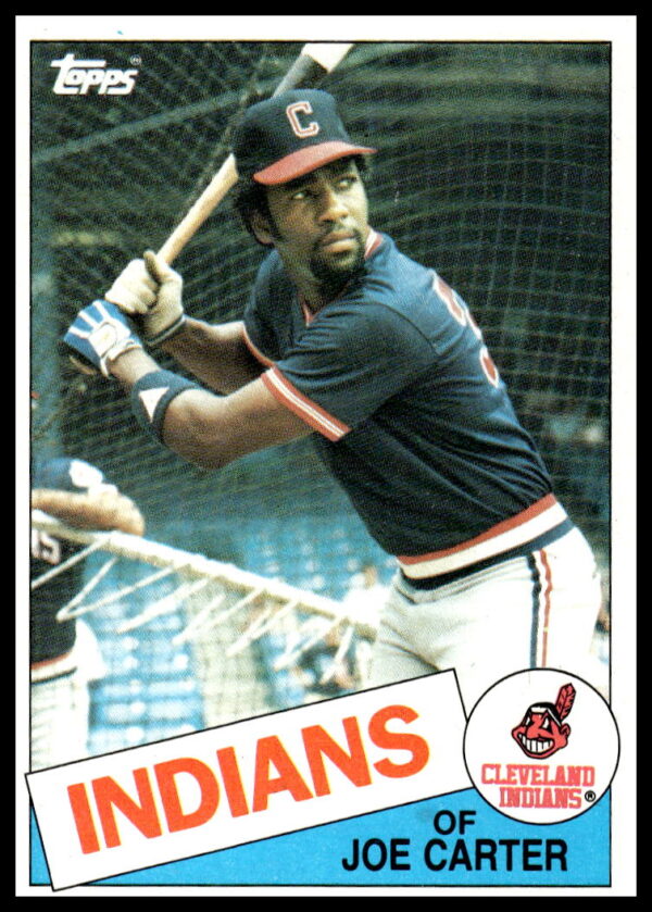 Front of 1985 Topps Joe Carter baseball card, #694, Cleveland Indians.