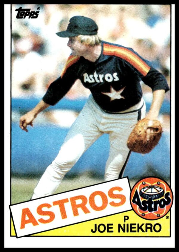 1985 Joe Niekro Topps card, Astros pitcher, vintage baseball memorabilia, card #295, knuckleball.