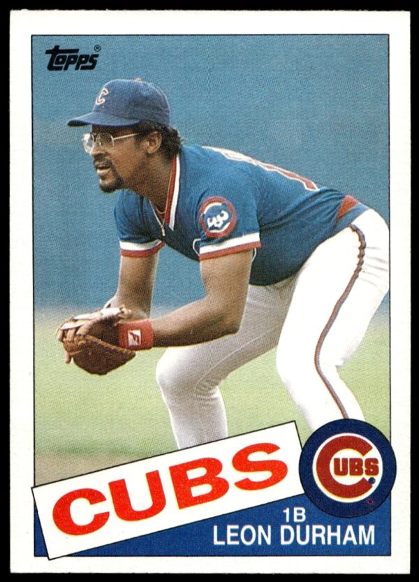 Leon Durham 1985 Topps Baseball Card #330, Chicago Cubs Player in Uniform.