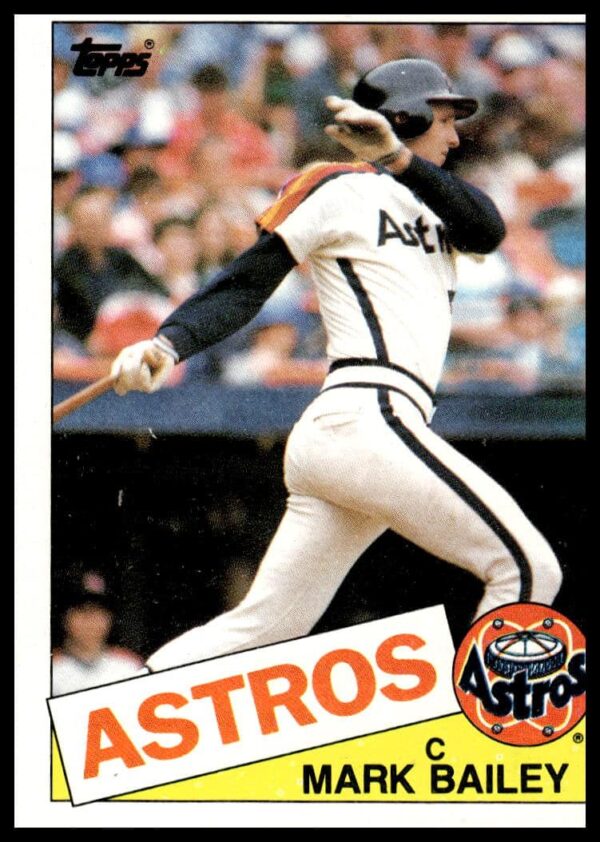 1985 Topps Mark Bailey #64, Houston Astros catcher, color photo with name and logo.