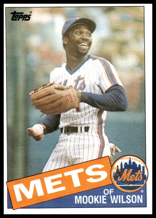 Mookie Wilson 1985 Topps Baseball Card #775, New York Mets, Classic Design Front.
