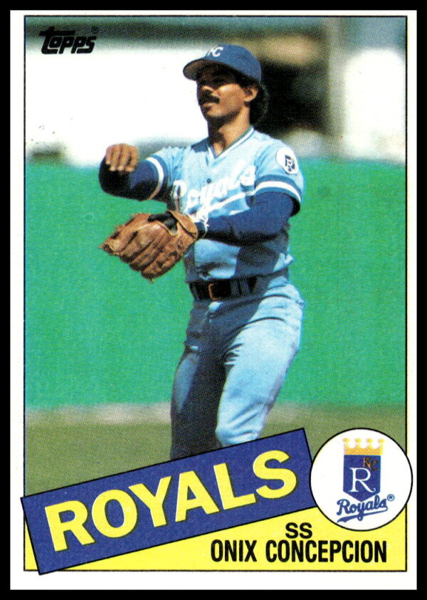 1985 Topps Onix Concepcion baseball card #697 showing him in Royals uniform.