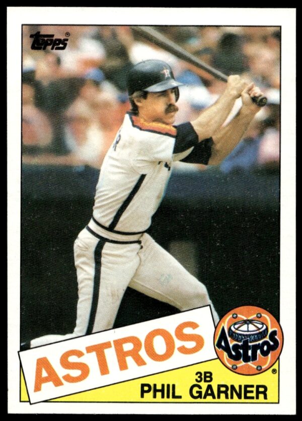Phil Garner 1985 Topps baseball card #206, showcasing vintage style and classic batting pose.