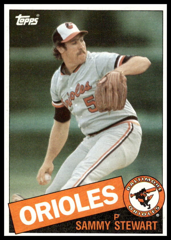 Sammy Stewart 1985 Topps #469 Baseball Card Front Portrait Orioles Pitcher.