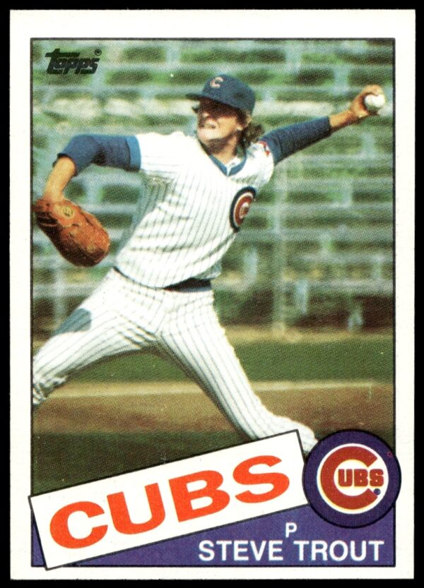 Steve Trout 1985 Topps Baseball Card #668, Chicago Cubs Pitcher in Action.