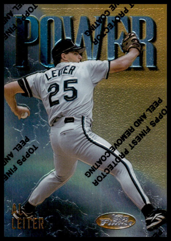 Al Leiter 1997 Topps Finest baseball card, Marlins pitcher, action shot, card #183.