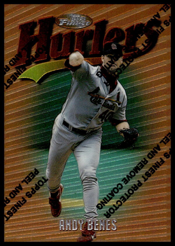 1997 Topps Finest Andy Benes card, glossy finish, action pose, baseball collectible.