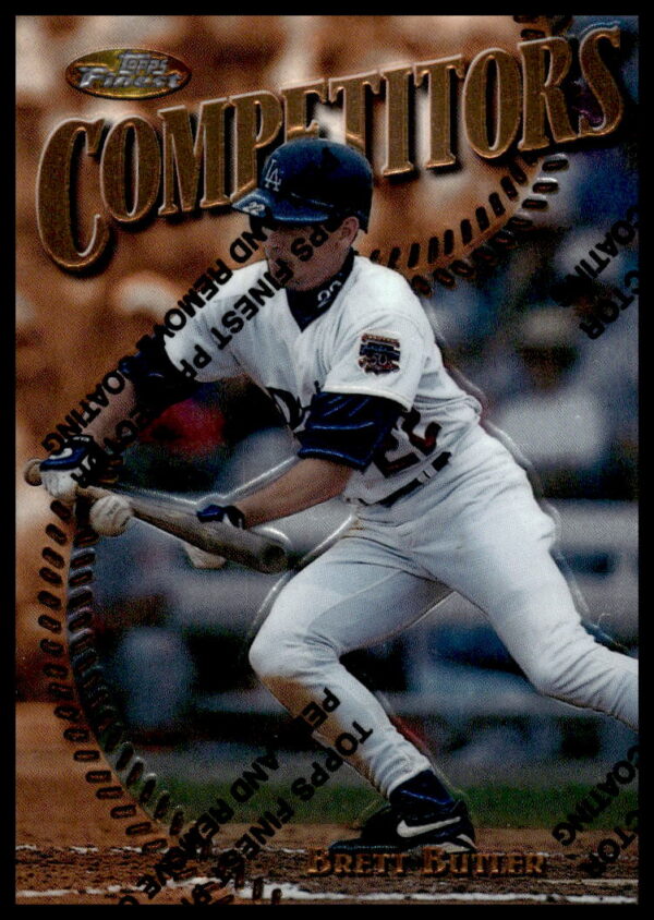 Brett Butler 1997 Topps Finest Baseball Card #197 features dynamic action and vibrant design.