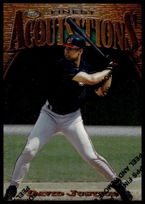 David Justice 1997 Topps Finest Baseball Card, #271, Atlanta Braves, vibrant colors.