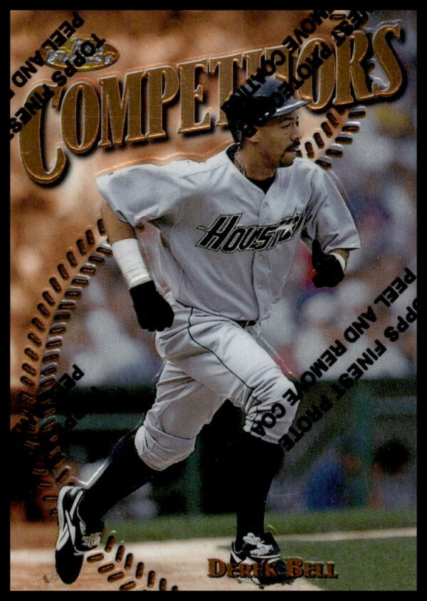 1997 Topps Finest Derek Bell baseball card #198, featuring Astros player in action.
