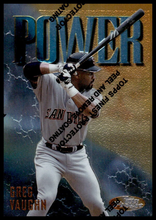Greg Vaughn 1997 Topps Finest Baseball Card #221, vibrant design showcasing MLB career.