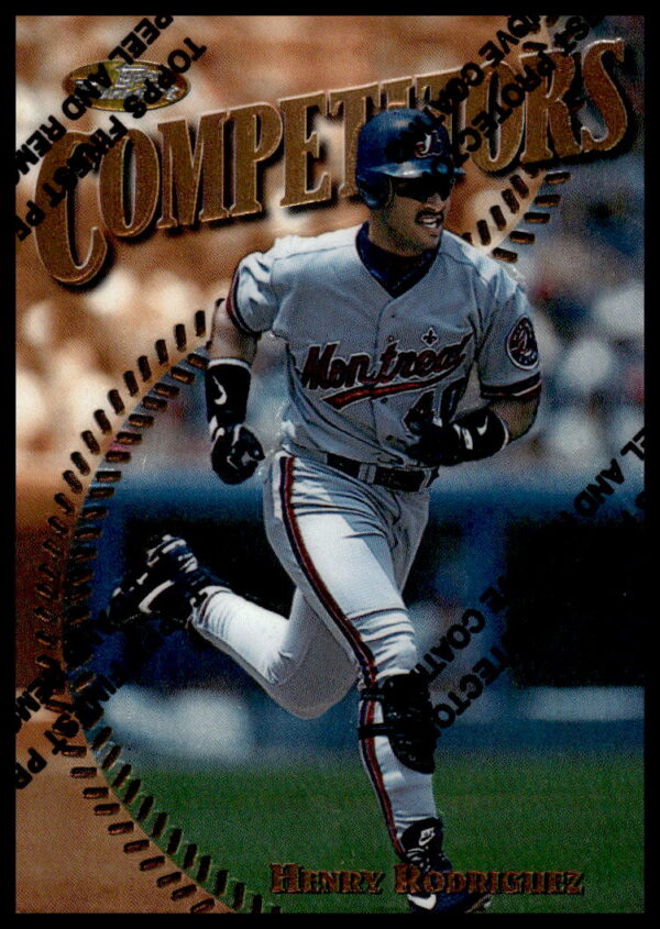 1997 Topps Finest Henry Rodriguez card: Montreal Expos action shot, glossy design, collectible.
