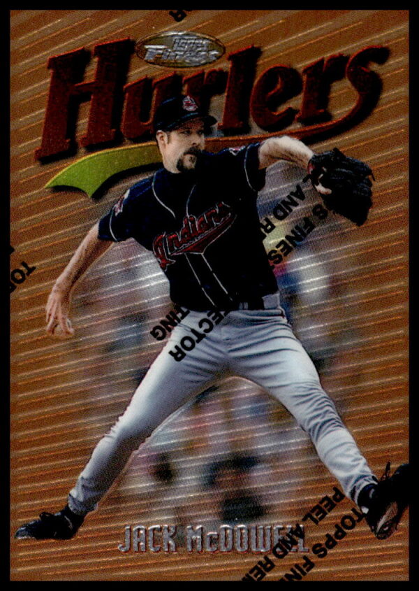 Jack McDowell 1997 Topps Finest #55 Baseball Card, glossy MLB pitcher action design.