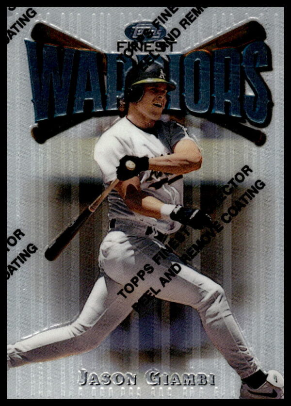 1997 Topps Finest Jason Giambi baseball card #118 front with Oakland Athletics uniform.