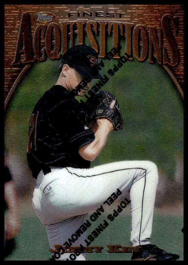 1997 Topps Finest Jimmy Key baseball card #211, showcasing pitcher in Toronto Blue Jays uniform.
