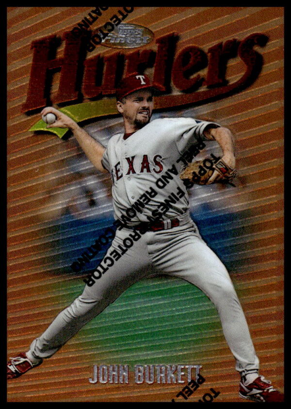 1997 Topps Finest Baseball Card #73: John Burkett Pitching Close-up (Front View)