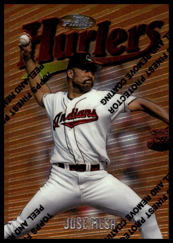1997 Topps Finest #93 Jose Mesa baseball card showcasing pitcher in glossy finish.