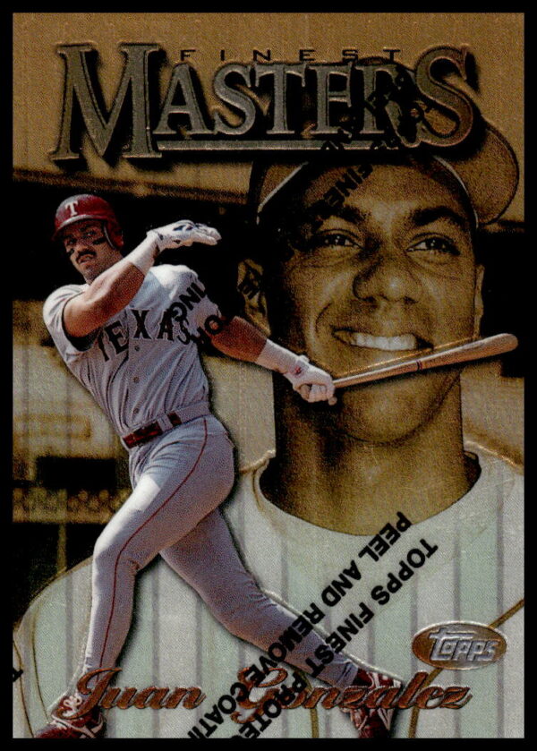 1997 Topps Finest Juan Gonzalez #212 baseball card featuring Texas Rangers outfielder.