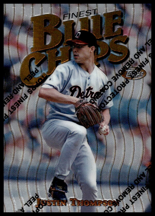 1997 Topps Finest Justin Thompson baseball card, Detroit Tigers pitcher #36, dynamic design.