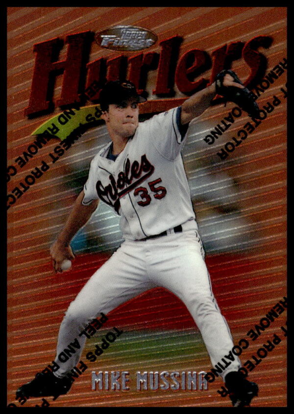 1997 Topps Finest Mike Mussina #95 Baseball Card Front - Orioles Pitcher Collectible.