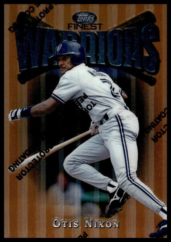 Otis Nixon 1997 Topps Finest Baseball Card #8, featuring dynamic action in team uniform.