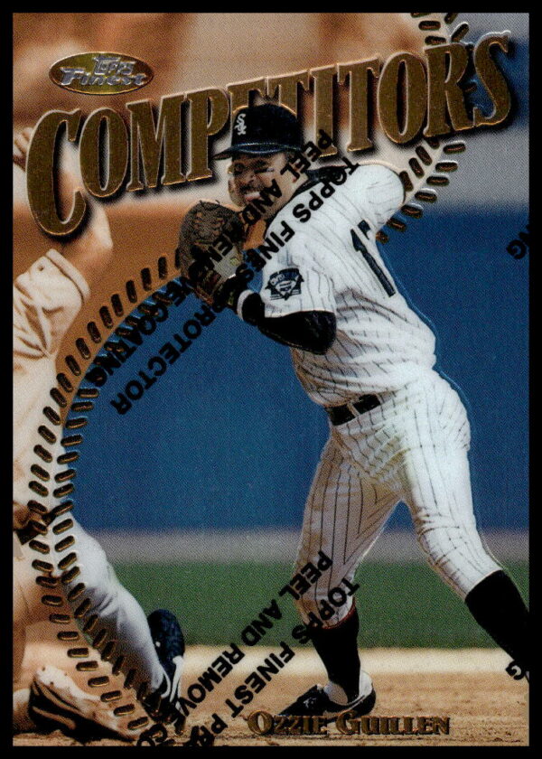 Front of 1997 Topps Finest Ozzie Guillen baseball card, featuring vibrant design, #224.