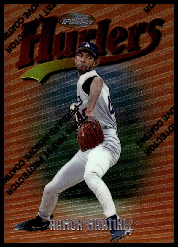 Action shot of Ramon Martinez pitching, 1997 Topps Finest baseball card #31.