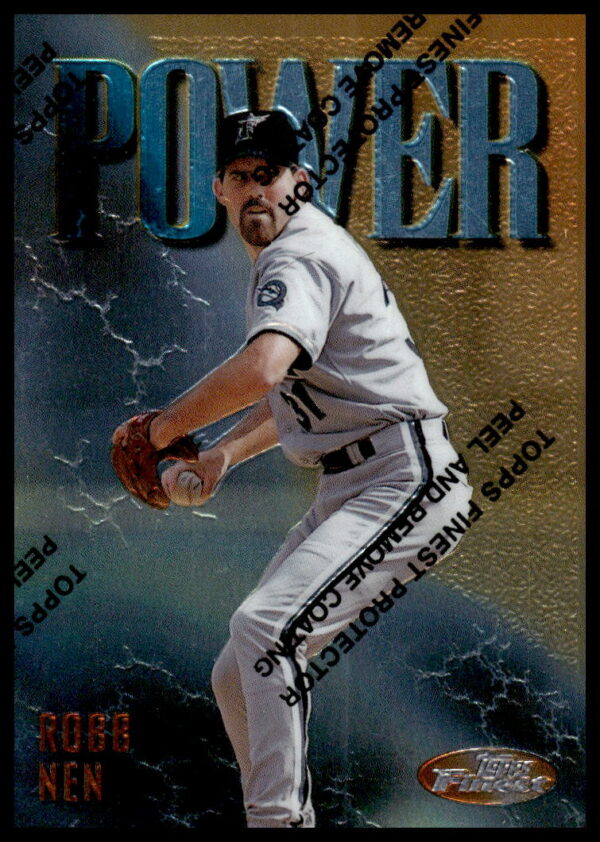 1997 Topps Finest Robb Nen Baseball Card #242, featuring dynamic action and vibrant design.