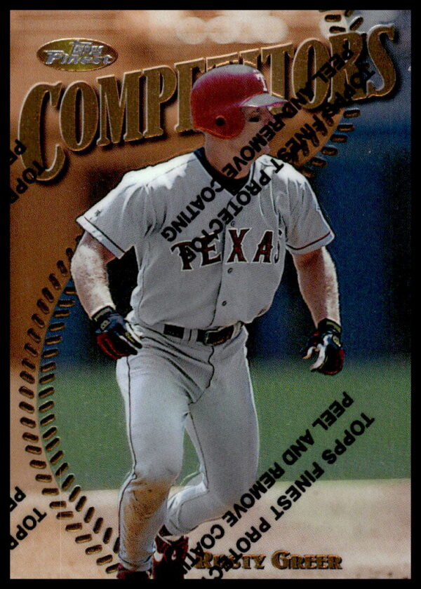 Front of 1997 Topps Finest card featuring Rusty Greer, Texas Rangers outfielder.