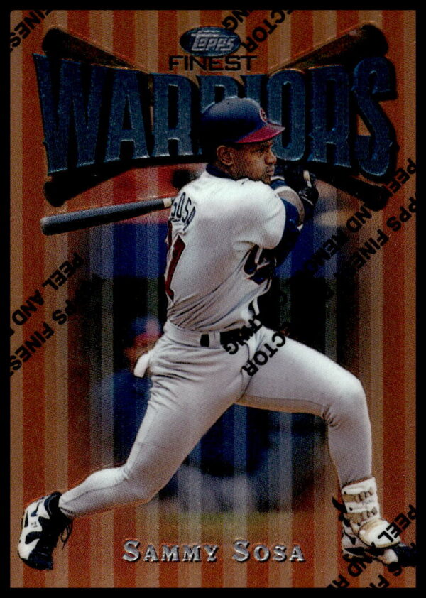 Sammy Sosa 1997 Topps Finest Baseball Card #20, iconic batting stance, vibrant design.