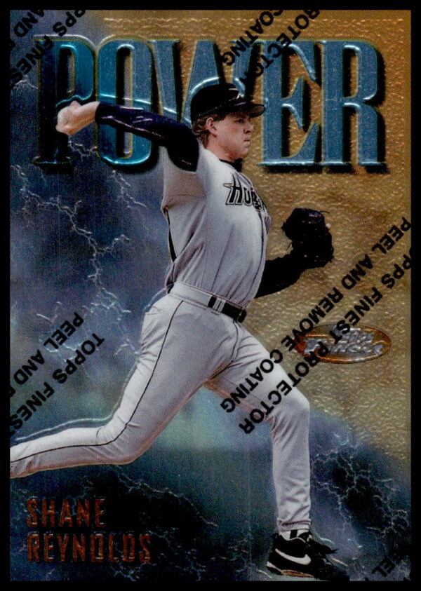 Shane Reynolds 1997 Topps Finest Baseball Card #258 with Glossy Finish, Houston Astros Pitching Pose.