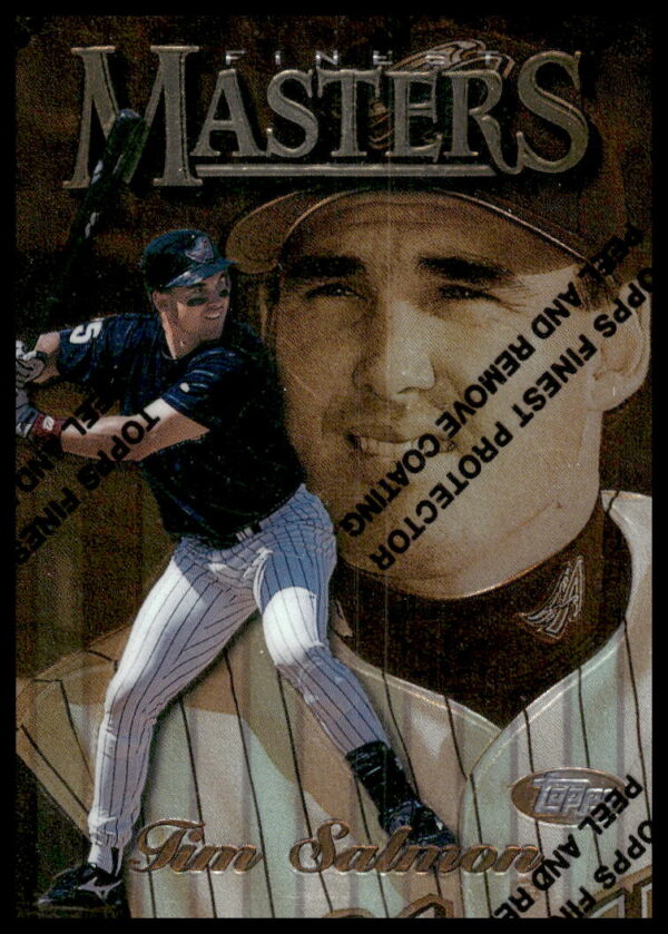 Front view of 1997 Topps Finest baseball card #246 featuring Tim Salmon, showcasing vibrant design.