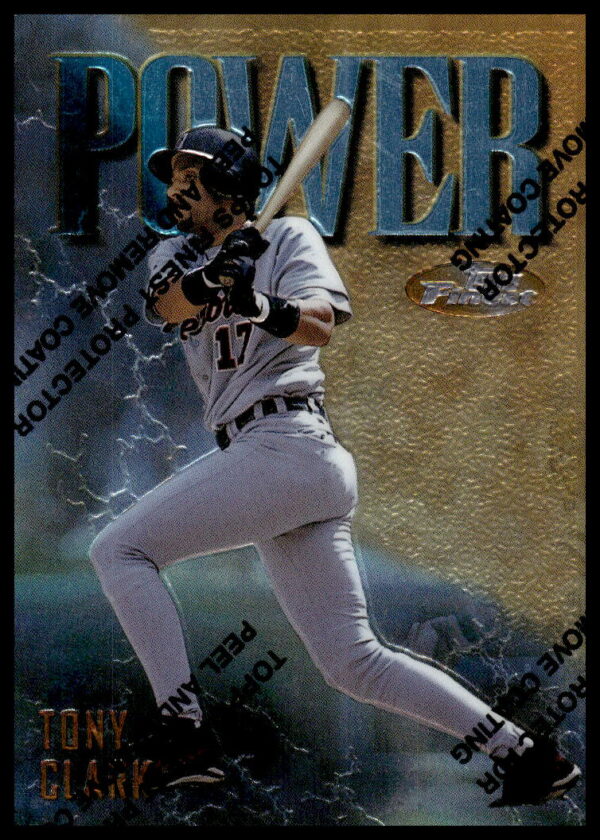 1997 Topps Finest Tony Clark #245, Detroit Tigers baseball card featuring Tony Clark in action.