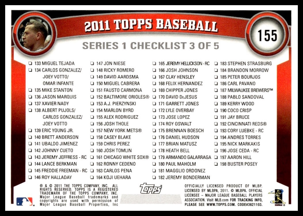 Back of 2011 Topps #155 Alex Rodriguez Card: Stats, Bio, Achievements.