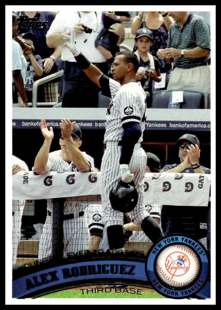 Alex Rodriguez in Yankees uniform, 2011 Topps card #155, action shot on field.