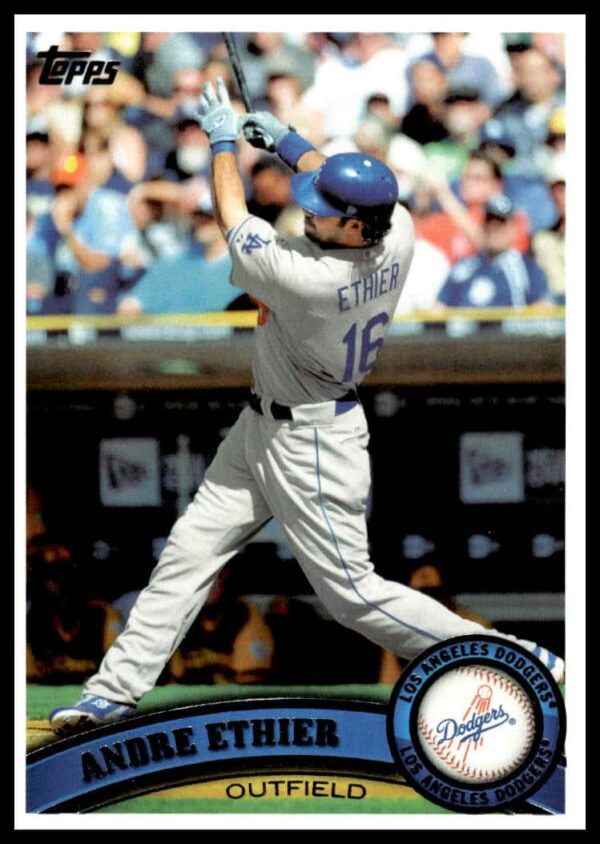 Andre Ethier 2011 Topps #240 baseball card, Dodgers uniform, dynamic game moment.