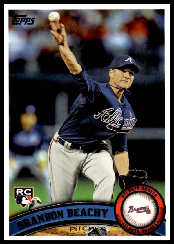 Brandon Beachy 2011 Topps #446 Baseball Card, Atlanta Braves Pitcher in Action.