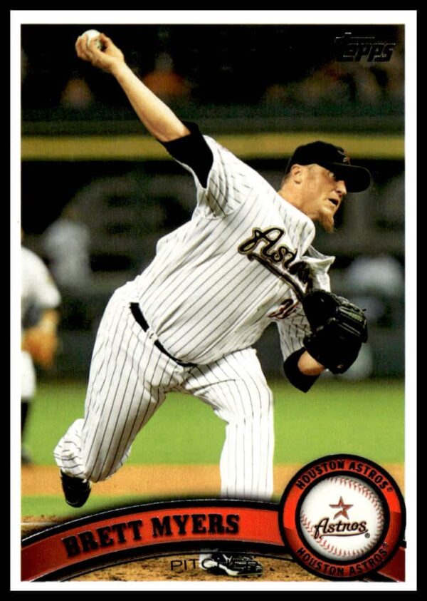Brett Myers 2011 Topps #428 baseball card, Houston Astros pitcher, action shot.