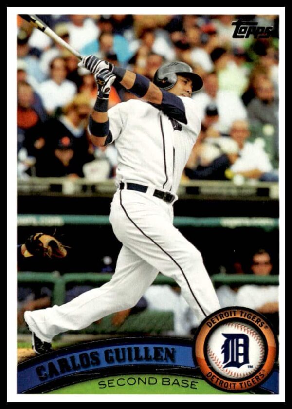 Carlos Guillen 2011 Topps Baseball Card #331, Detroit Tigers, Action Shot.