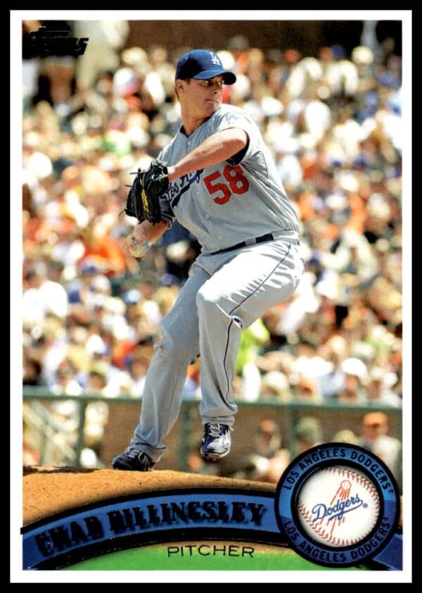 Chad Billingsley 2011 Topps #473 card, Dodgers pitcher, action shot in uniform.